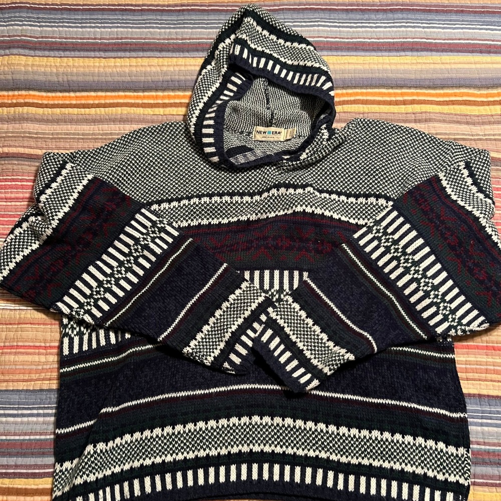 New Era Pullover‎ Hoodie Mens Large Knit Aztec Geometric Made in USA